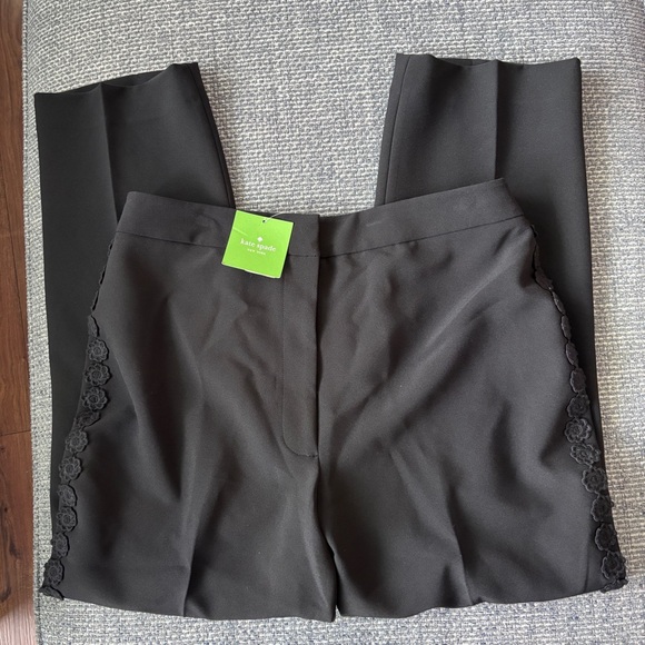 Kate Spade Black Cigarette Dress Pants Floral Detail Lace Trim Women’s Sz 10 NWT - Picture 5 of 10